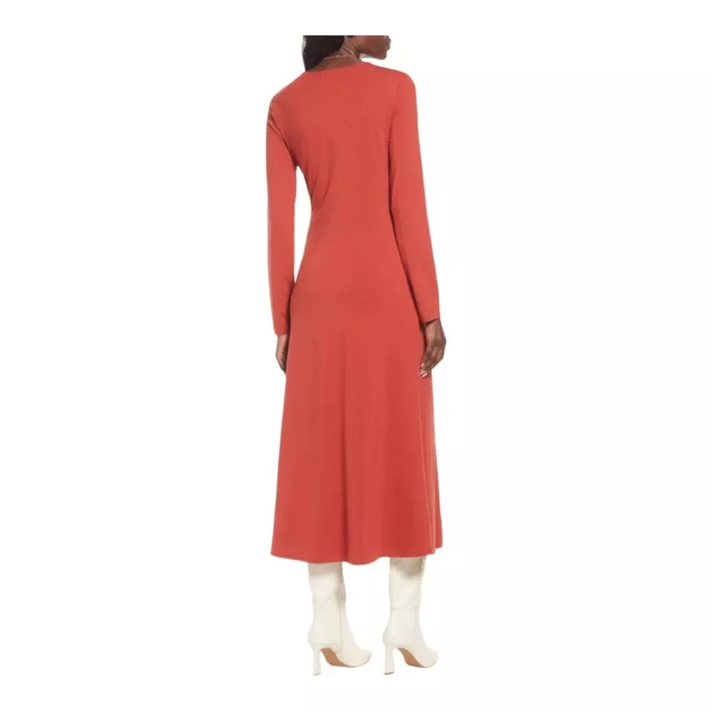 OPEN EDIT Ruched Cutout Long Sleeve Midi Dress In Rust Bossa - Picture 2 of 6